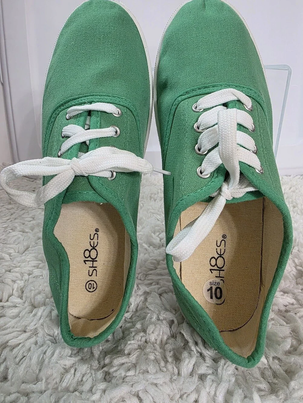 Shoes8teen Canvas Lace-Up Sneakers, Size:10, Color: Green, White Laces